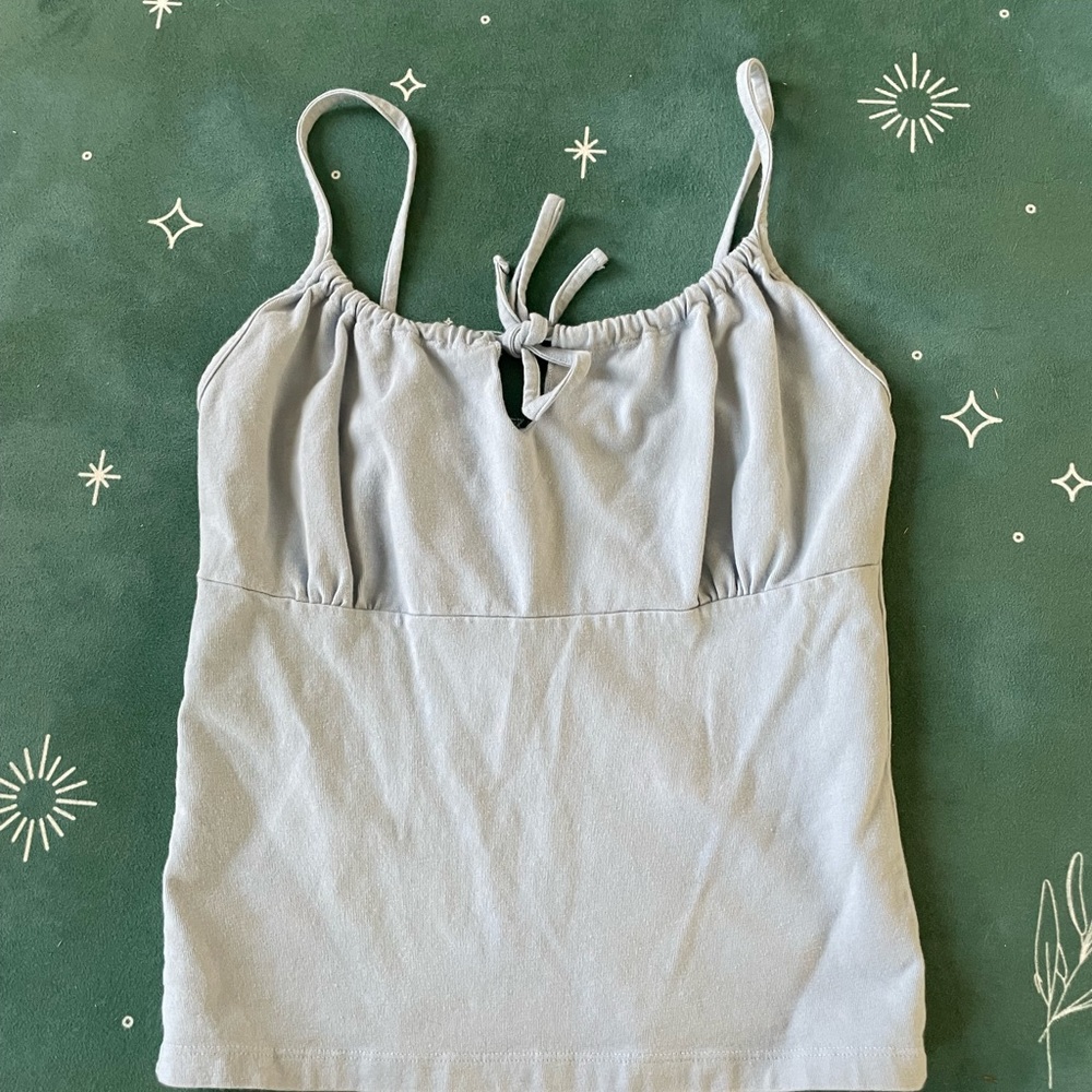 Blue Fitted Camisole Tank with Tie Front